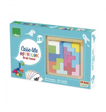 boite Astublock jeu de réflexion casse-tête couleurs en bois massif cartes  vilac formes figures