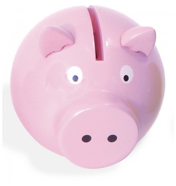 Tirelire Cochon couleur rose en bois laqué vilac argent pièces monnaie euros