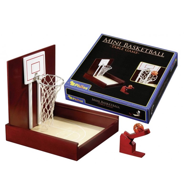 Mini jeu de basket en bois d'hévéa massif marron philos ballon filet