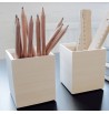 Pot à crayons empilable en bois massif blanc bureau travail papeterie