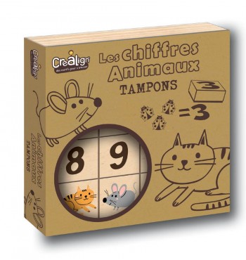 Coffret tampons étui chiffres animaux loisir créatif jeu bois kit pour enfants scrapbooking