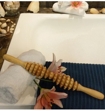 Rouleau de massage à perles 2 mains en bois de hêtre massif billes roule
