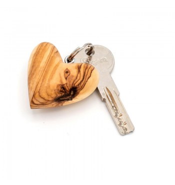 Porte-clés gros Cœur en bois olivier massif clefs amour saint valentin