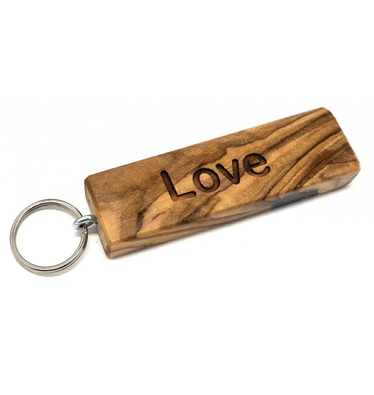 Porte-clés gros Love en bois olivier massif clefs amour saint valentin coeur