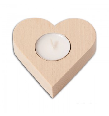 Bougeoir bougie chauffe-plat Coeur en hêtre massif bois symbole amour