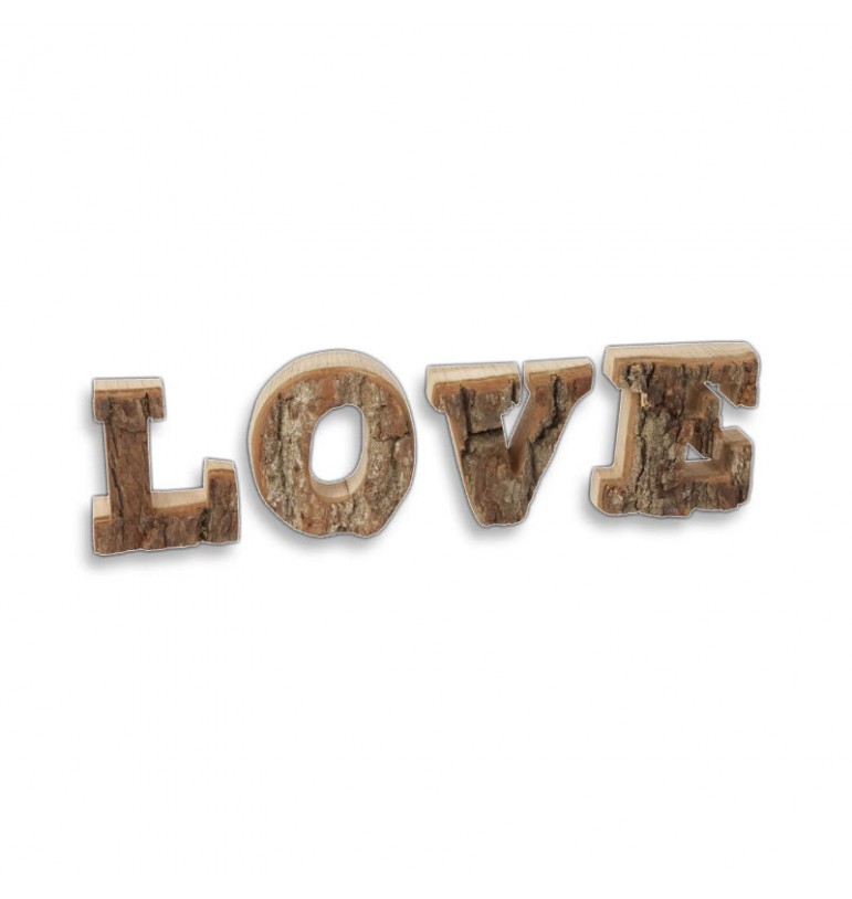 Lettres décoratives Love individuelles en bois massif avec écorce amour