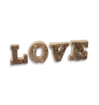 Lettres décoratives Love individuelles en bois massif avec écorce amour