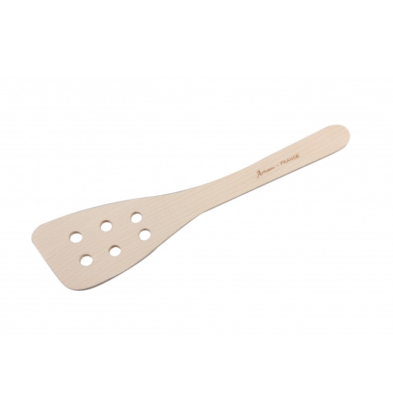 spatule à trous 30 cm bois hêtre ah table couvert ustensile de cuisine