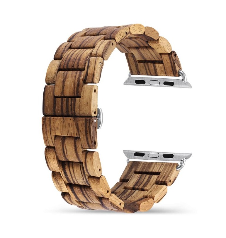 Bracelet de montre bois Zebrano massif L:22cm l:38/41mm Apple Watch zébré