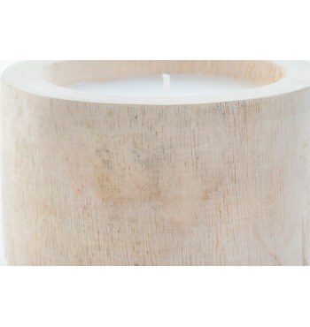 Bougie de cire pot récipient bois de pin massif blanc patine marron