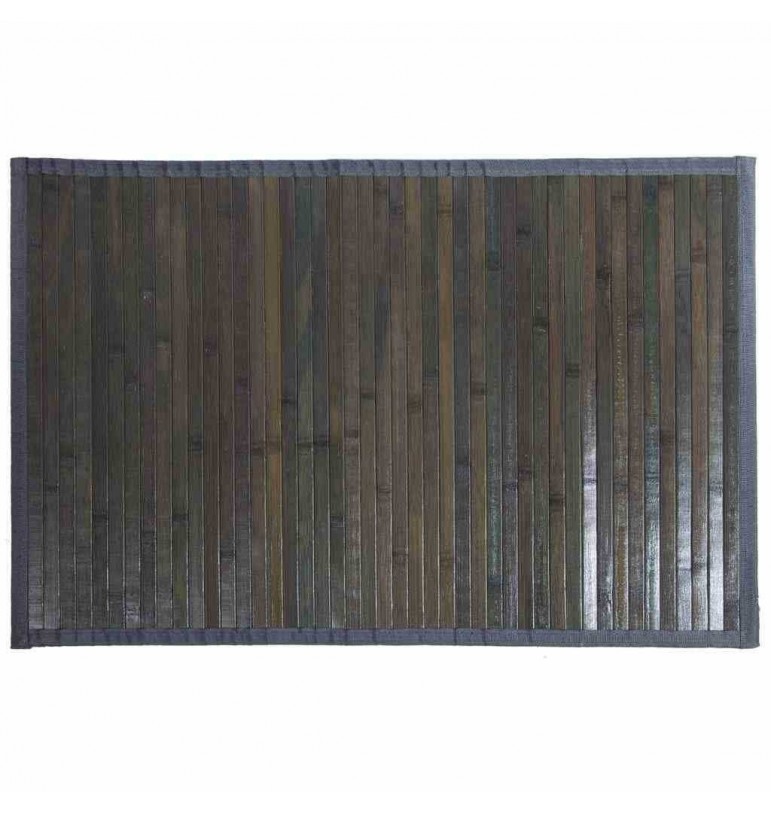 Tapis noir grand format en bambou noir LATTES contour tissu