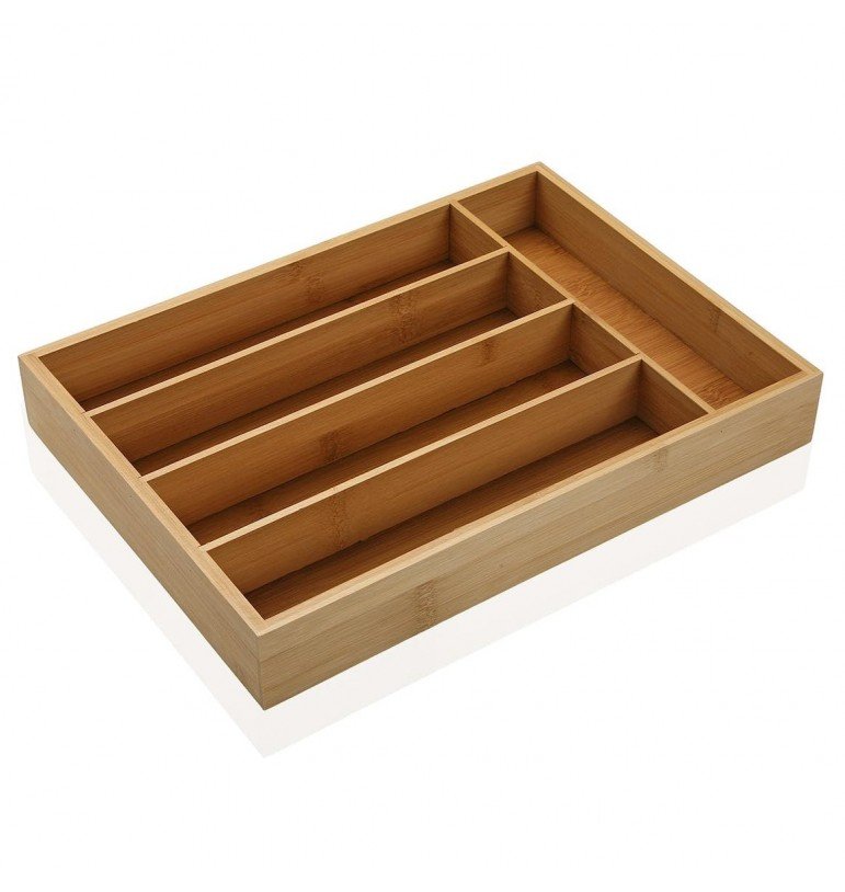 Set De 2 Organisateurs De Rangement En Bambou Carrés - Pour Couverts Et Ustensiles De Cuisine
