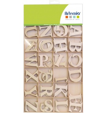 Coffret lettres alphabet majuscules hauteur 6cm 5ex 130 pieces a z esperluette bois