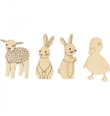 Ornements figurines embellissements de Pâques & Animaux 17pcs en bois décoration lapins agneau