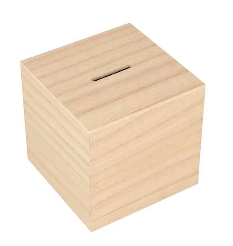 Tirelire carrée vierge à personnaliser en bois brut