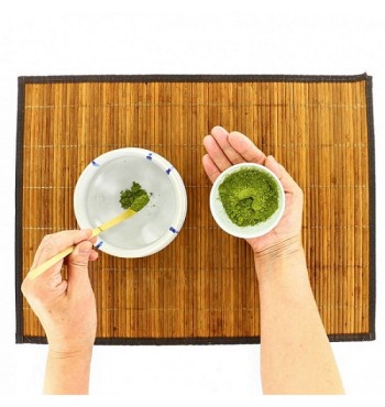 cuillère doseur à thé matcha en bambou doré cérémonie thé rituel préparation bois aromandise
