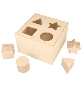 Boite vierges à personnaliser éveil puzzle  bois clair customisation artemio formes géométriques