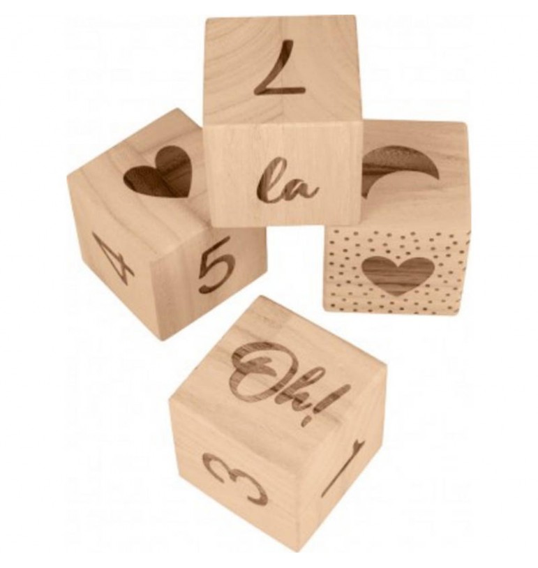 Cubes imprimés chiffres à customiser x4 6cm en bois MASSIF personnalisation loisirs créatifs artemio