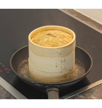 Panier cuisson vapeur 2 niveaux 15cm bambou cuisine saine vitamines asiatique raviolis nems poisson
