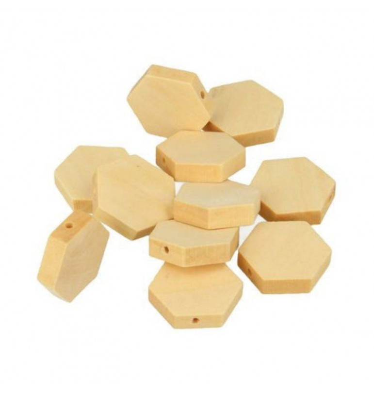 Perles hexagonales 20x4,7mm en bois 15pcs COLLIERS loisirs créatifs artemio