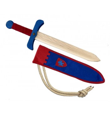 Epée médiévale bleue en bois avec fourreau jeu rôle combat Kalid