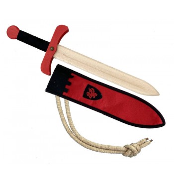 Epée médiévale rouge en bois avec fourreau jeu rôle combat Kalid