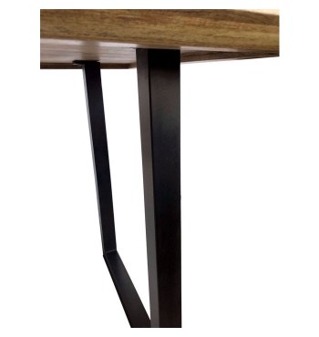 Table salle à manger bois manguier massif vieilli pieds métal U noir