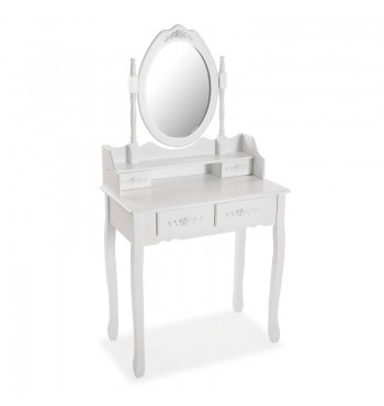 table Coiffeuse romantique miroir rond  tiroirs mdr blanc frise roses