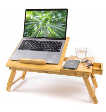 Plateau de lit support ordinateur tablette bambou pieds hauteur inclinable budu