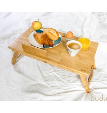Plateau de lit support ordinateur tablette bambou pieds hauteur inclinable budu petit déjeuner