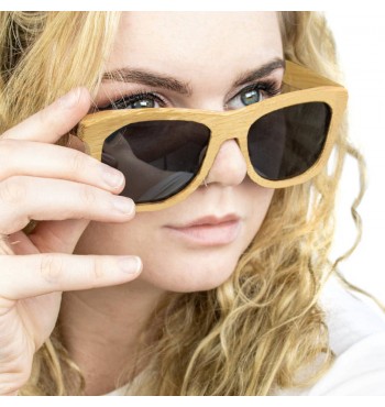 femme Lunettes soleil UV400 bambou étui protection yeux noir blonde mygale