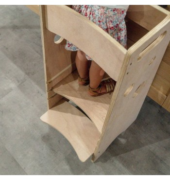 Tour d'apprentissage chaise échelle tout âge pédagogie Montessori évolutive bois placage okoumé hauteur