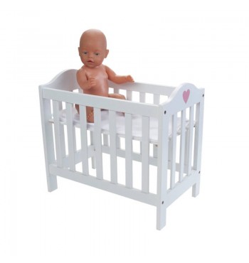 Lit de poupée ajustable en bois blanc coeur enfant jeu barreaux
