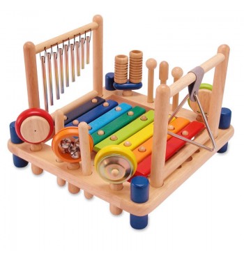 Table de musique en bois 14 instruments xylophone couleurs primaires