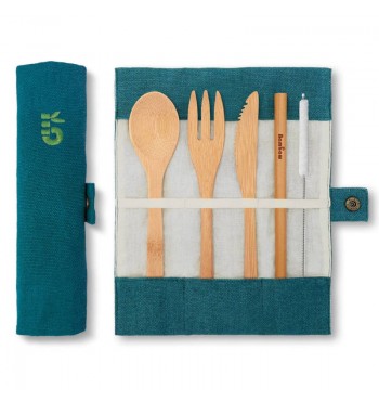 Bamboo picnic cutlery set with pouch