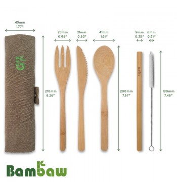 Set de couverts pique-nique en bambou avec pochette COTON BAMBAW