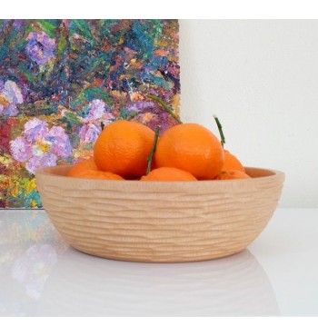 Corbeille à fruits ou saladier bois manguier massif relief lisse orange