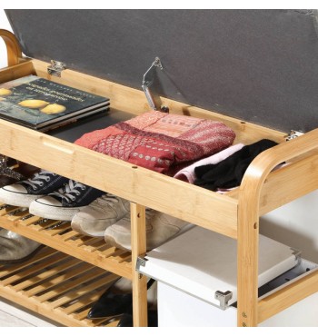 Shoe bench with bamboo storage