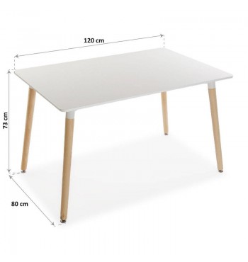 dimensions Table de salle à manger blanche 120x80 pied bois hêtre mdf cuisine patin