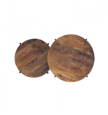 ensemble de tables basses rondes en bois manguier massif & métal noir