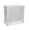 meuble Commode blanche 3 tiroirs à motifs fleurs en relief patine