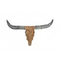 Tête de buffle décorative bois teck massif crâne cornes bison HSM