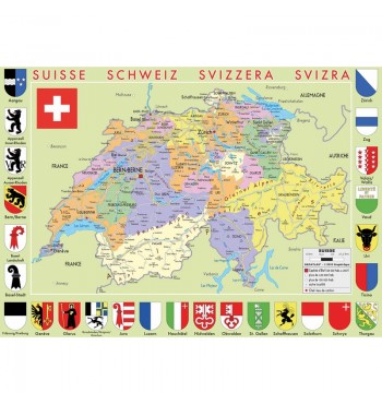 Puzzle carte des lands de Suisse 50pcs en bois drapeaux Michele Wilson