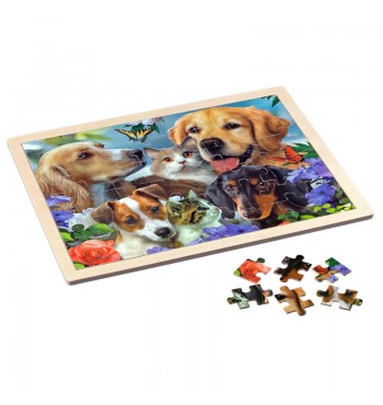 Puzzle en bois chien 5 pièces en hetre, aniamux domestique