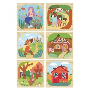 Cubes bois hêtre sur les contes pour enfants puzzle histoires fées vilac