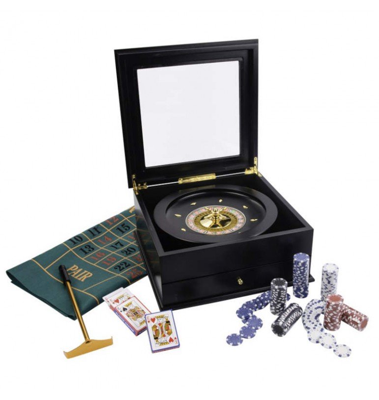 Kit de roulette de casino avec jetons, tapis et râteau