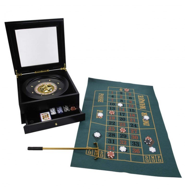 Kit de roulette de casino avec jetons, tapis et râteau