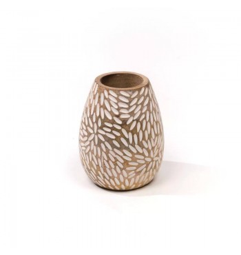 Vase rond Pétales blancs en bois de manguier massif