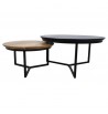 Duo de tables basses rondes bois acacia massif métal pieds noirs plateaux