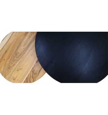 Duo de tables basses rondes bois acacia massif métal pieds noirs